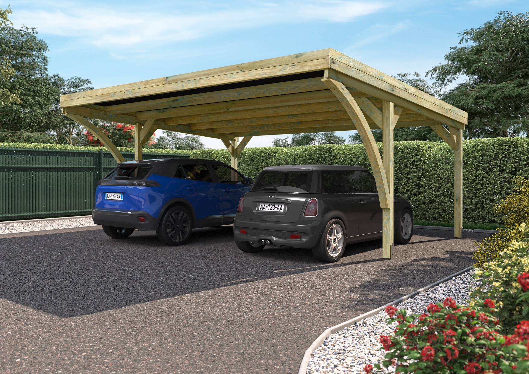 carport double avec poteaux en arc