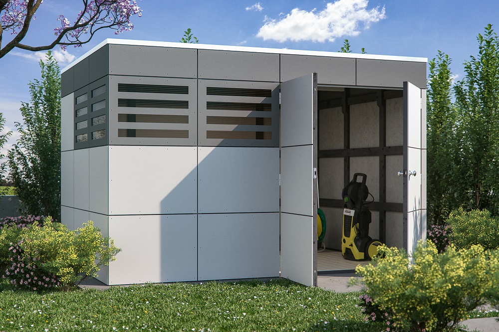 Abri de jardin composite SINTRA 9m² - double porte aluminium - Brun